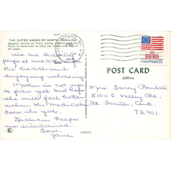 Postcard The Outer Banks of North Carolina Vintage Chrome Posted 1939-1970s - Picture 2 of 2